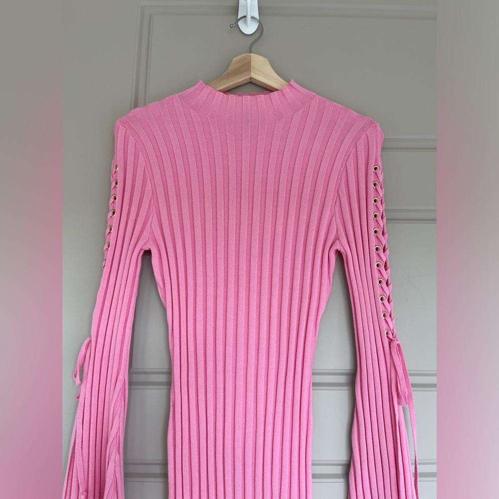 Pink Ribbed Knit Sweater Dress - Picture 9 of 12